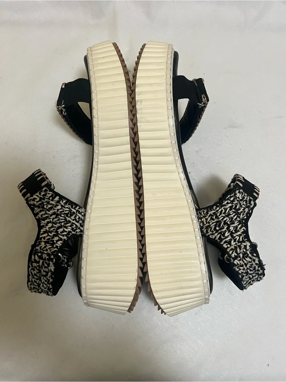 Dolce Vita Black and Cream Platform Strap Sandals